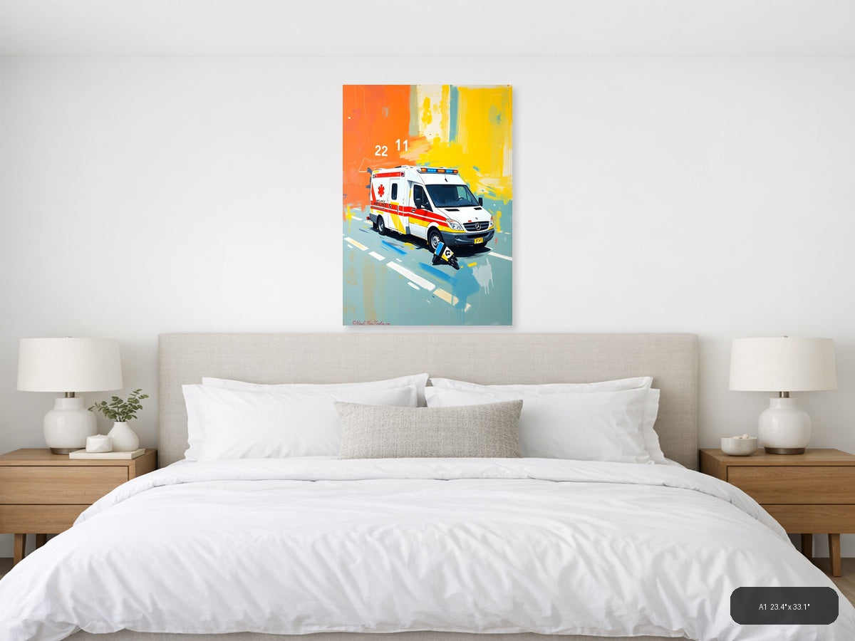 Colorful Ambulance Emergency Vehicle Abstract Wall Art — A1 / Bedroom