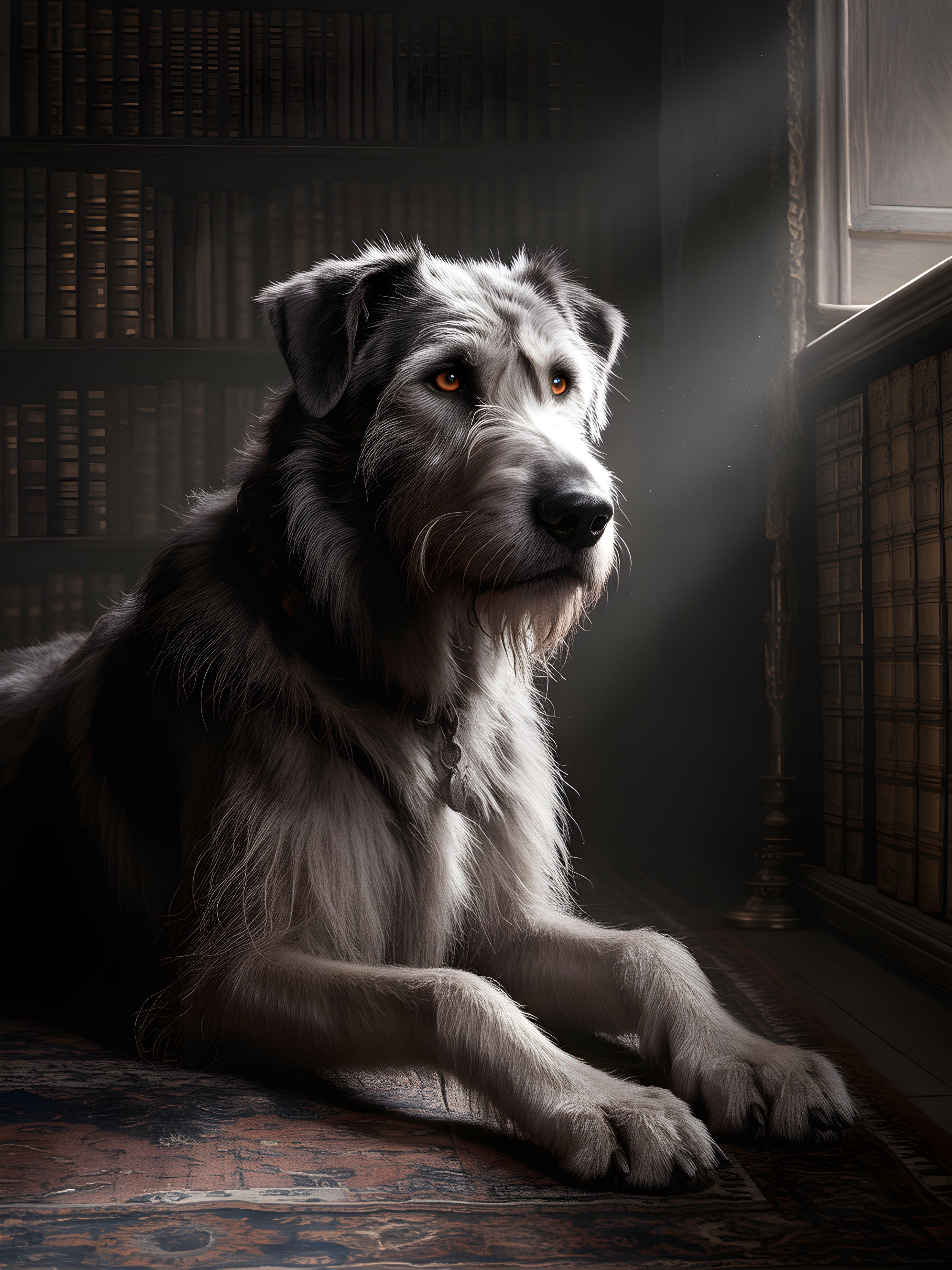 Dignified Dog Portrait in Library - Photography Wall Art