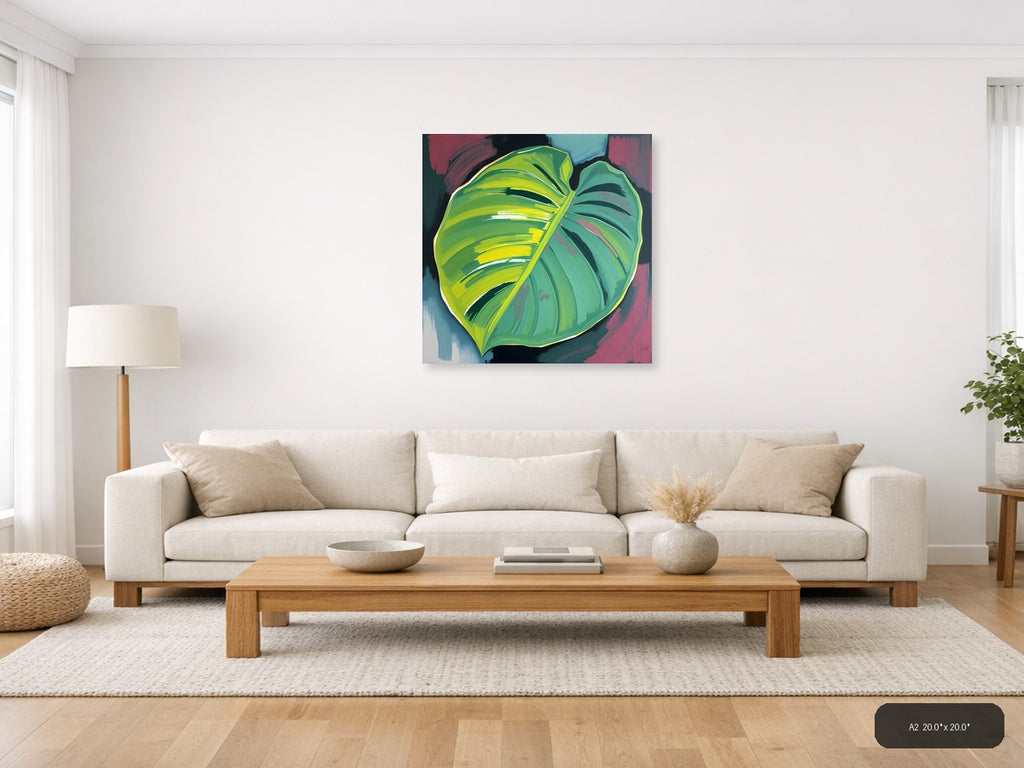Abstract Green Leaf Modern Botanical Wall Art — A2 / Living Room