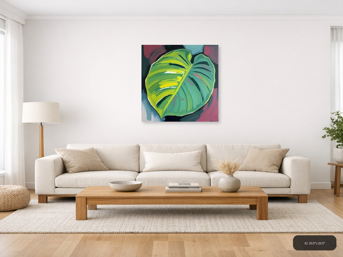 Abstract Green Leaf Modern Botanical Wall Art — A2 / Living Room
