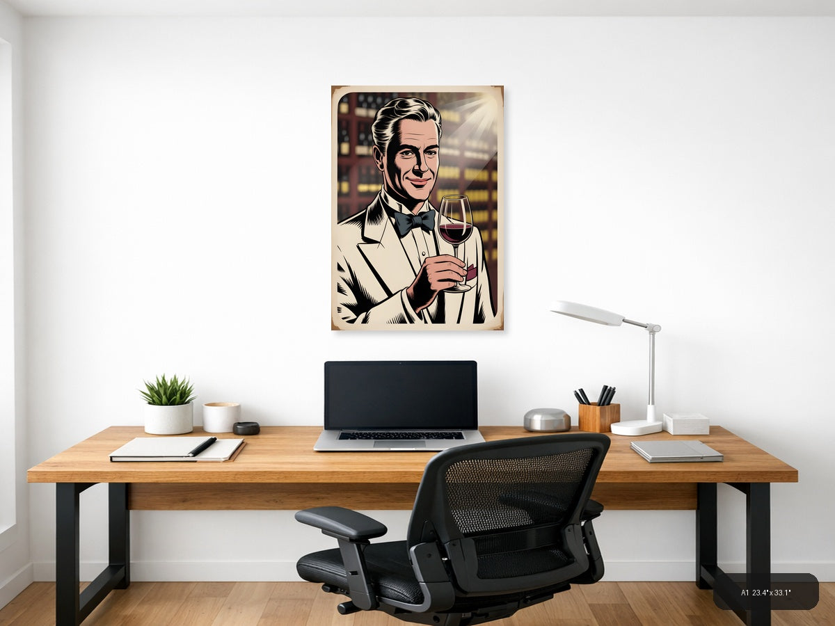 Vintage Gentleman with Wine Glass Portrait Wall Art — A1 / Office