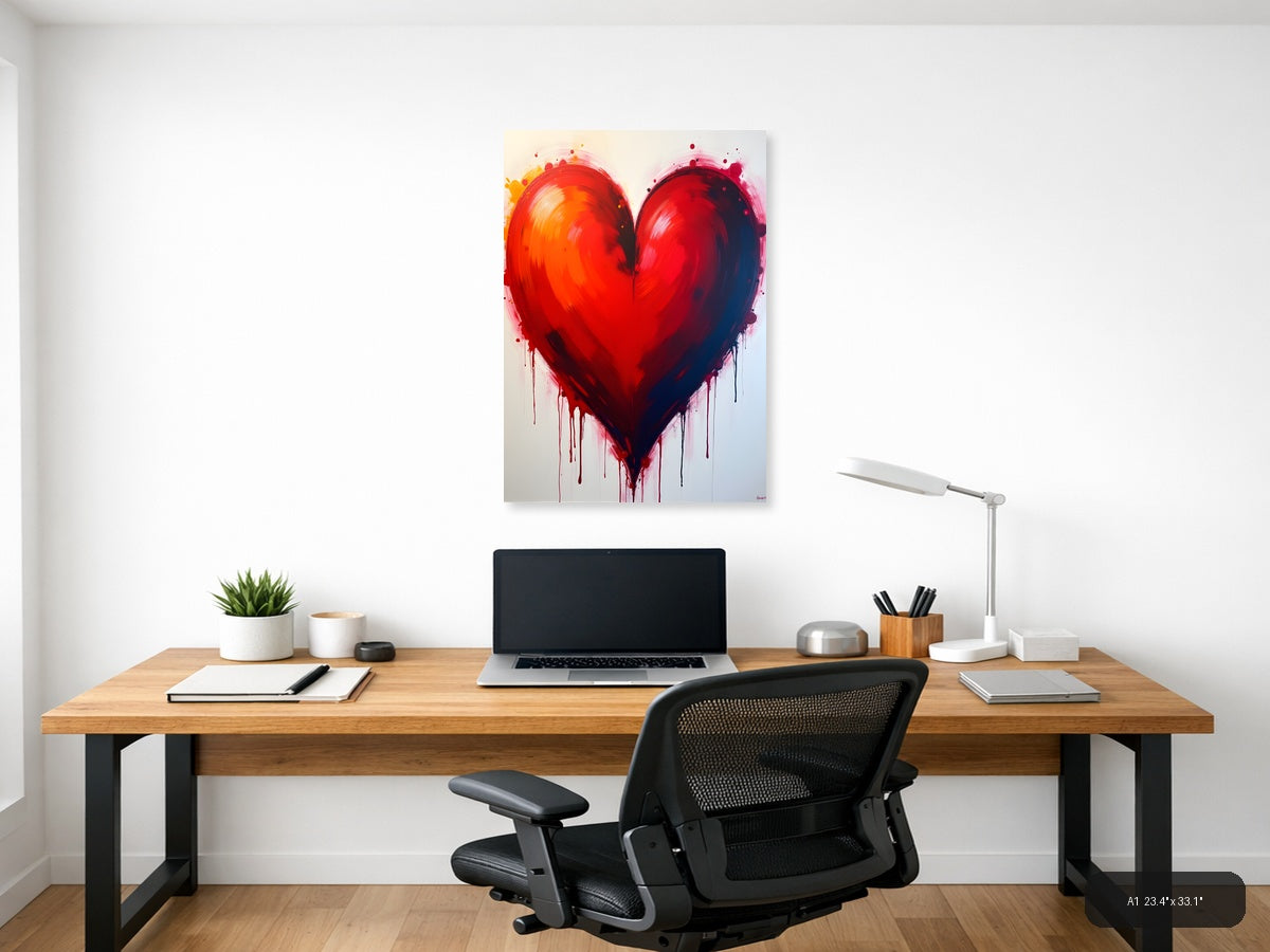 Abstract Red Heart with Dripping Paint Wall Art — A1 / Office