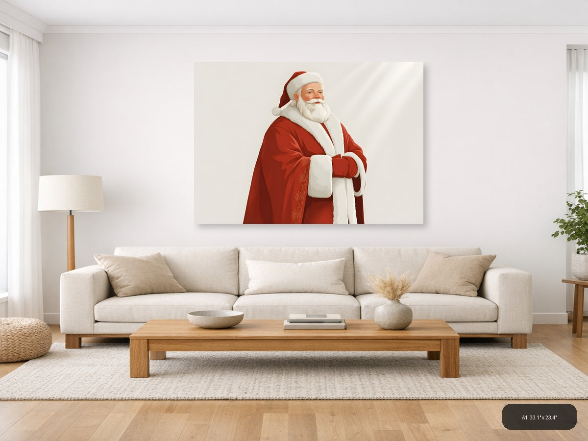 Minimalist Santa Claus Portrait Red White Wall Art — A1 / Living Room