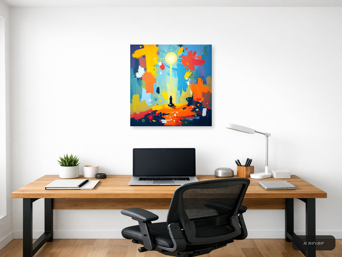 Vibrant Abstract Sun & City Landscape Wall Art — A2 / Office