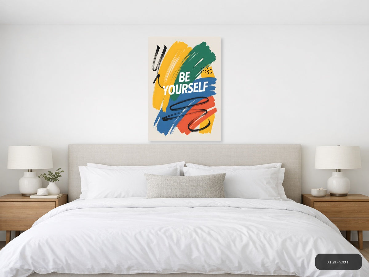 Be Yourself Abstract Colorful Brushstrokes Wall Art — A1 / Bedroom