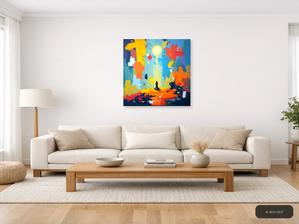 Vibrant Abstract Sun and City Landscape Wall Art — A2 / Living Room