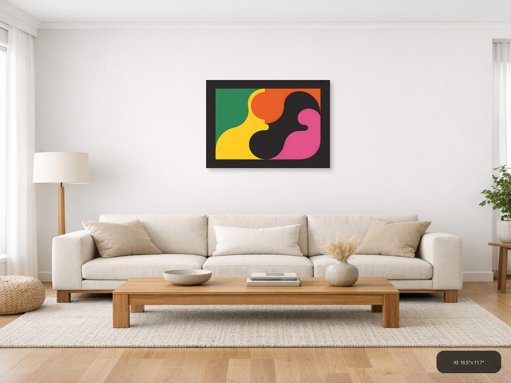 Abstract Geometric Faces Colorful Modern Wall Art — A3 / Living Room