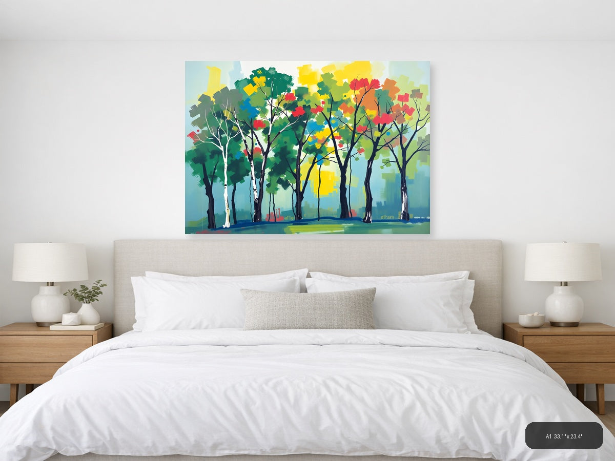 Colorful Abstract Forest Trees Landscape Wall Art — A1 / Bedroom