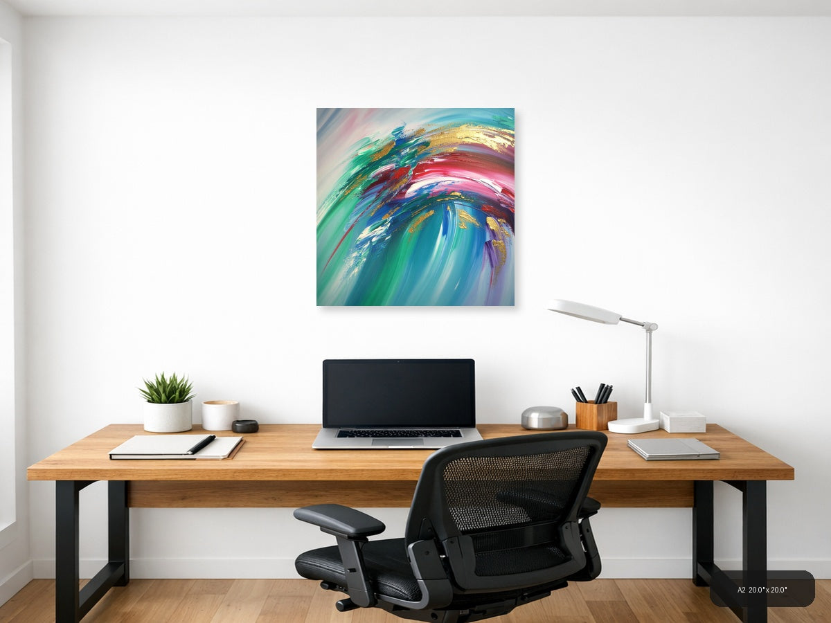 Colorful Abstract Swirl with Gold Accents Wall Art — A2 / Office
