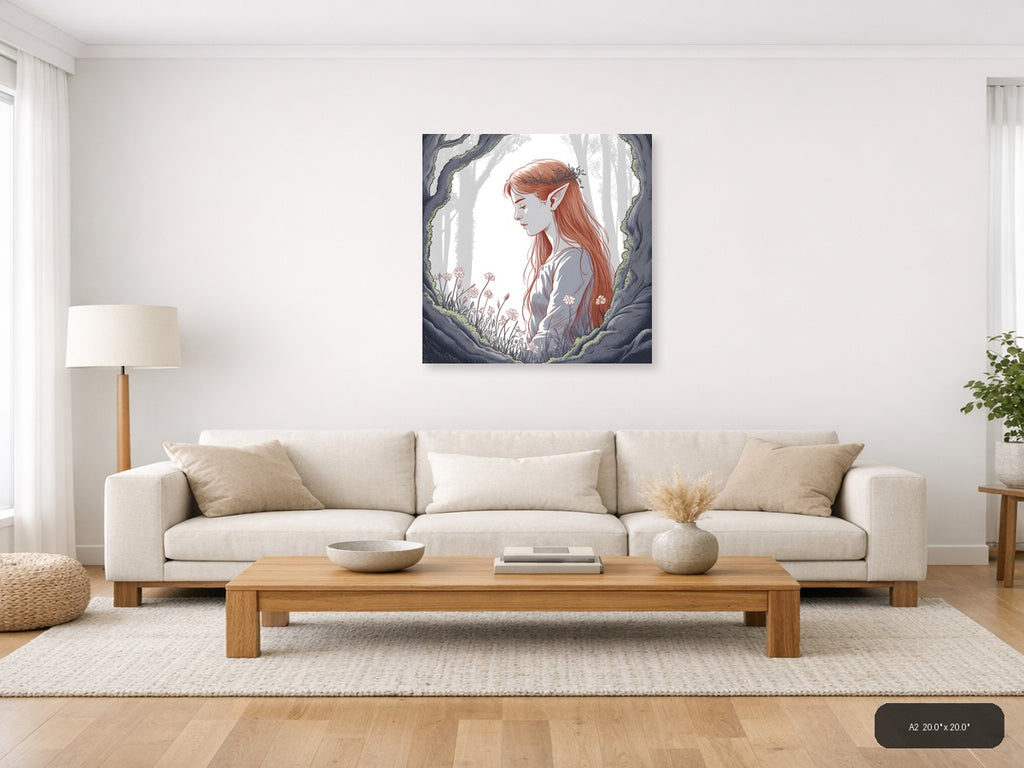 Forest Elf with Red Hair Line Art Wall Art — A2 / Living Room