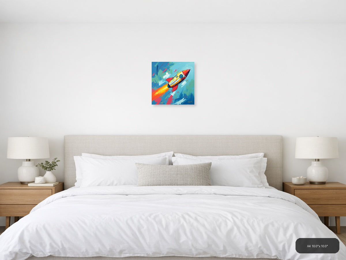 Colorful Rocket Launch Abstract Modern Wall Art — A4 / Bedroom