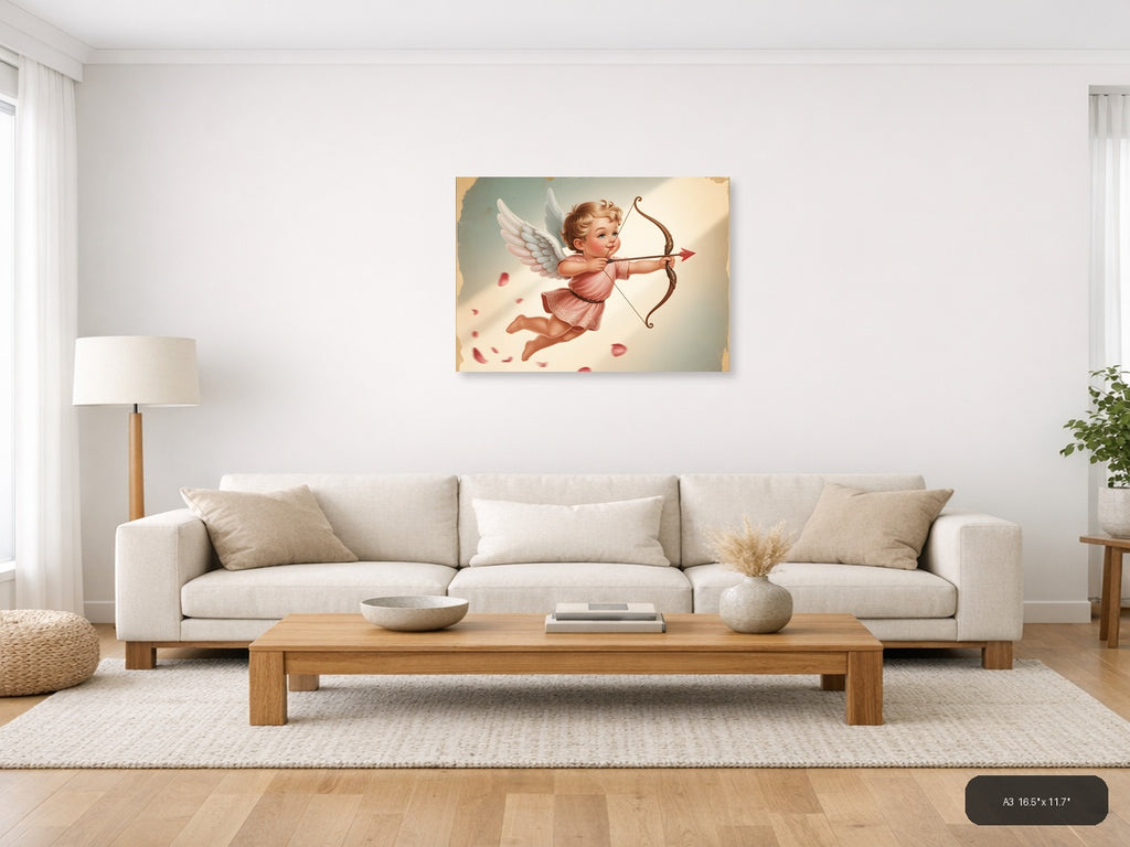 Vintage Cupid with Bow and Arrow Wall Art — A3 / Living Room