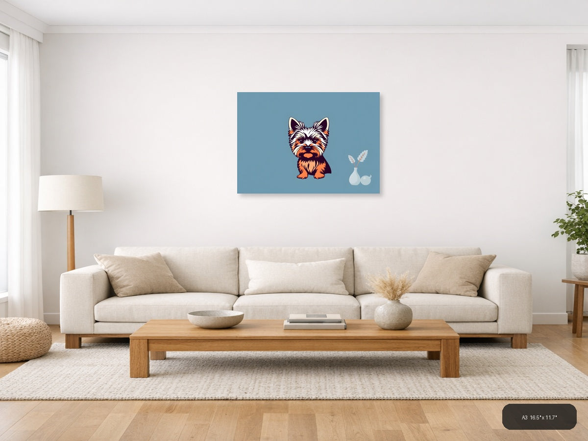 Cute Terrier Dog Minimalist Blue Wall Art — A3 / Living Room