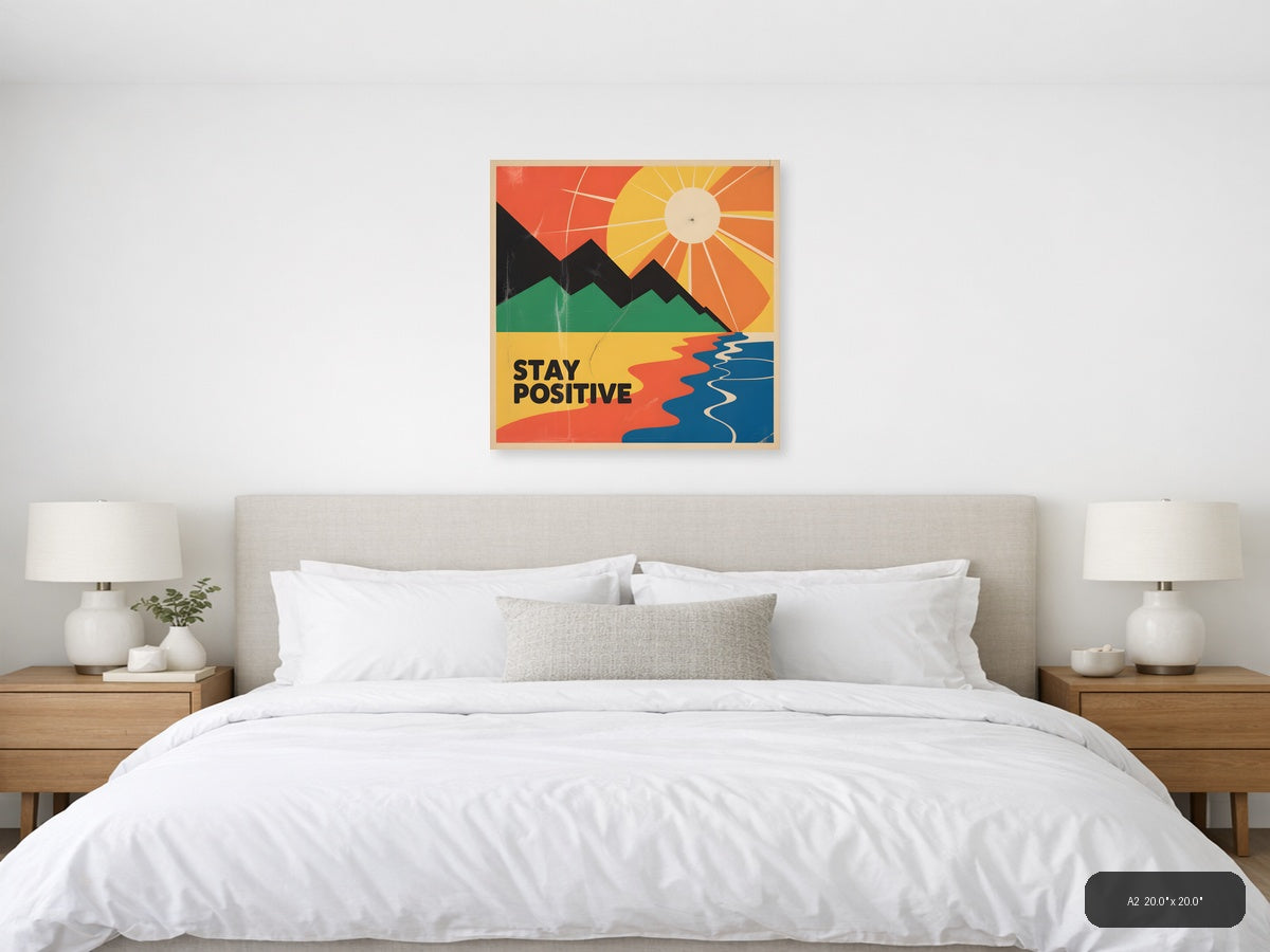 Vintage Retro Landscape with Sun and Mountains Wall Art — A2 / Bedroom