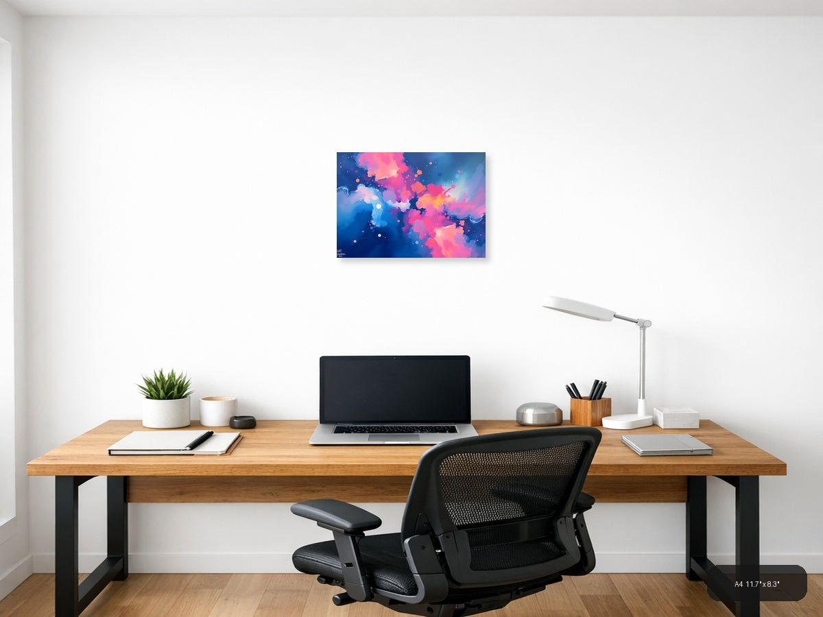 Abstract Pink & Blue Fluid Clouds Modern Wall Art — A4 / Office
