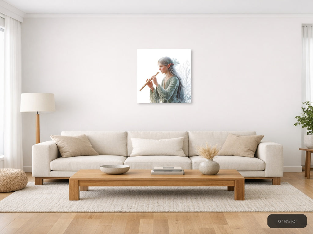 Elf Flute Player Minimalist Wall Art — A3 / Living Room