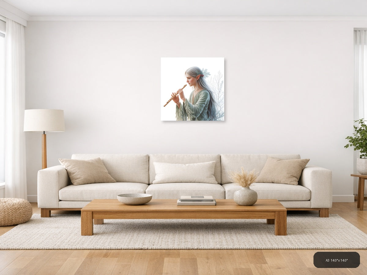 Elf Flute Player Minimalist Wall Art — A3 / Living Room