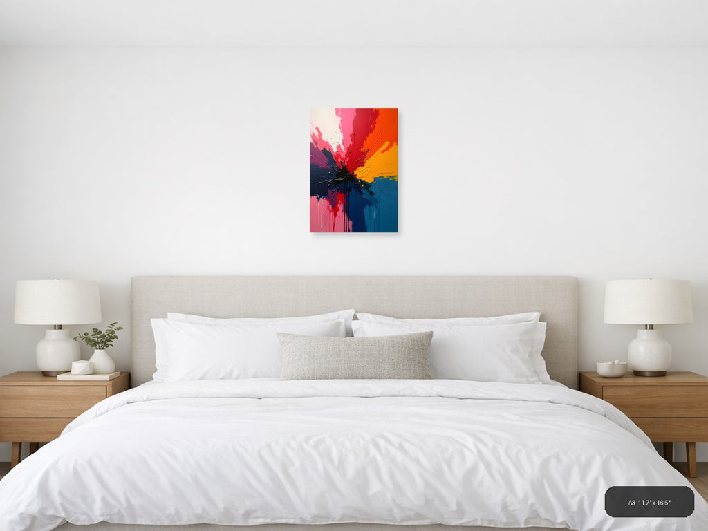 Vibrant Abstract Explosion Centre - Modern Splash Wall Art — A3 / Bedroom
