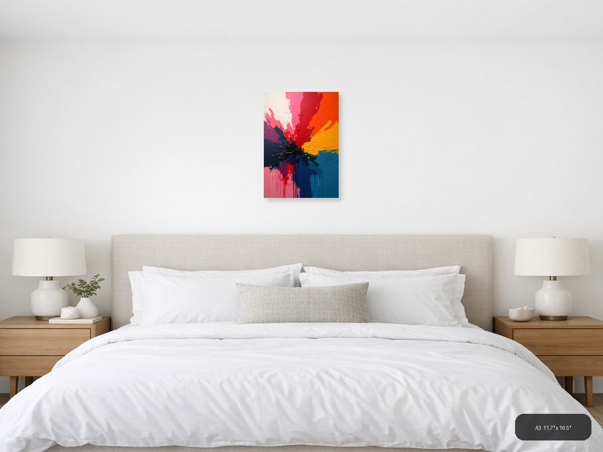 Vibrant Abstract Explosion Centre - Modern Splash Wall Art — A3 / Bedroom