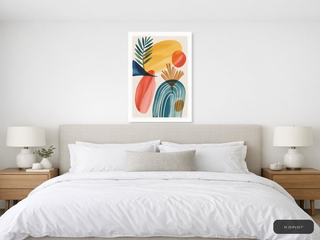 Abstract Watercolor Botanical & Geometric Wall Art — A1 / Bedroom