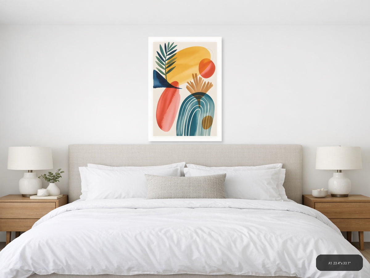 Abstract Watercolor Botanical & Geometric Wall Art — A1 / Bedroom