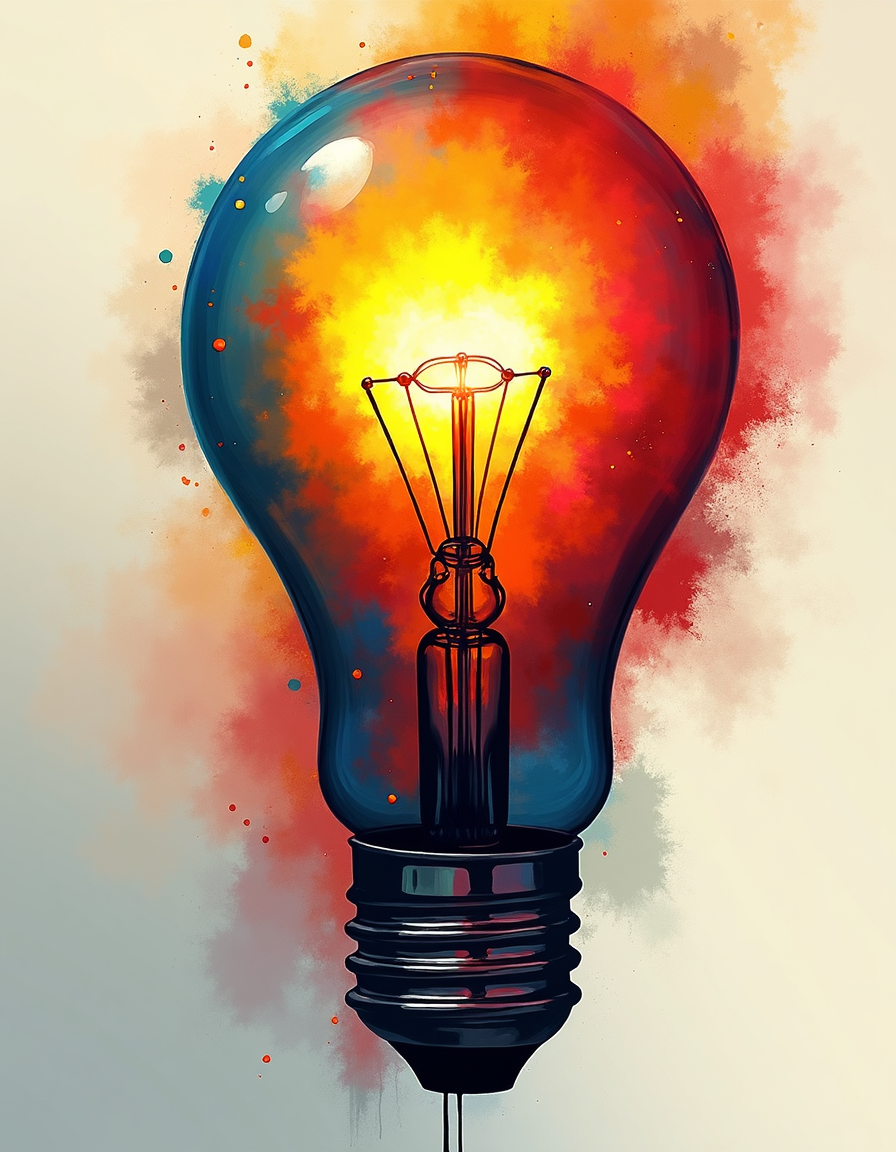 Glowing Lightbulb Abstract Watercolor Wall Art