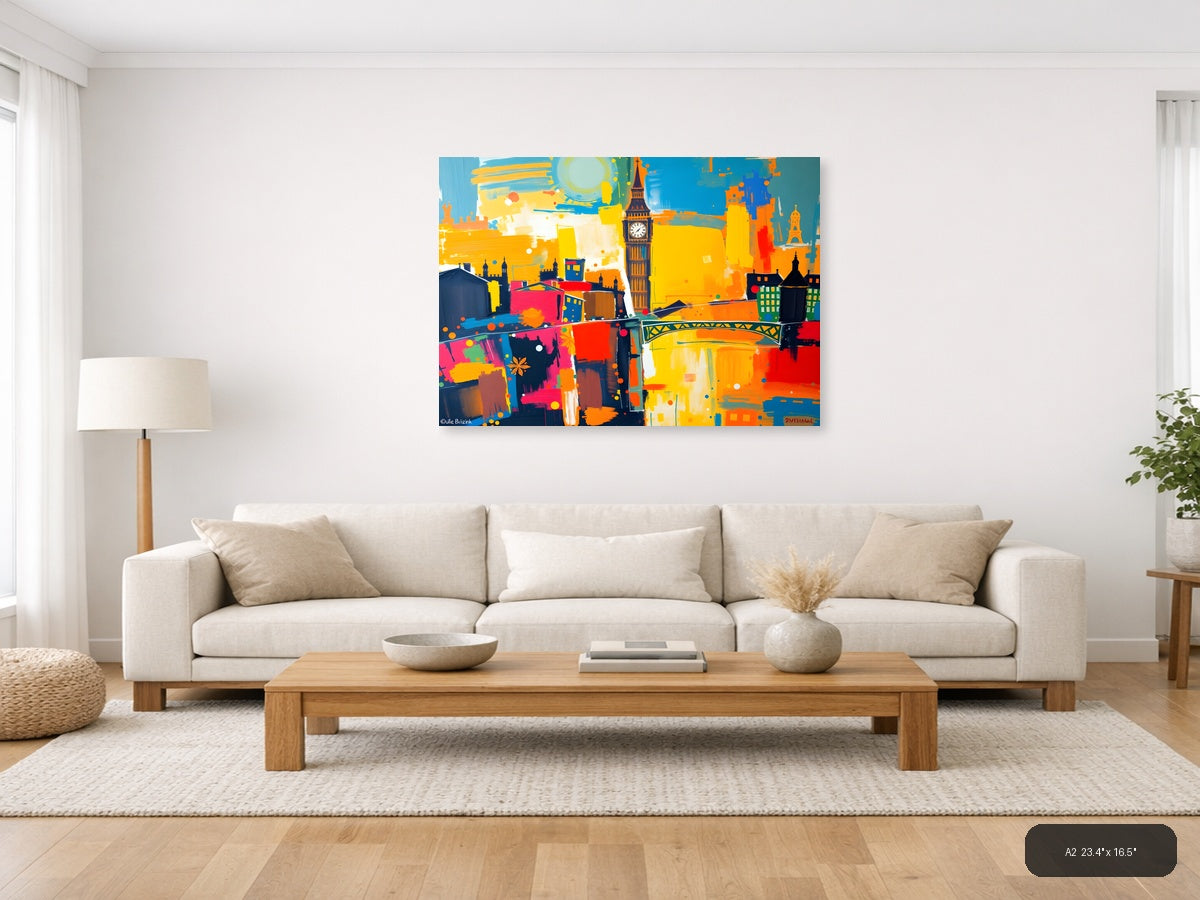 Abstract London Skyline Big Ben Colorful Modern Wall Art — A2 / Living Room