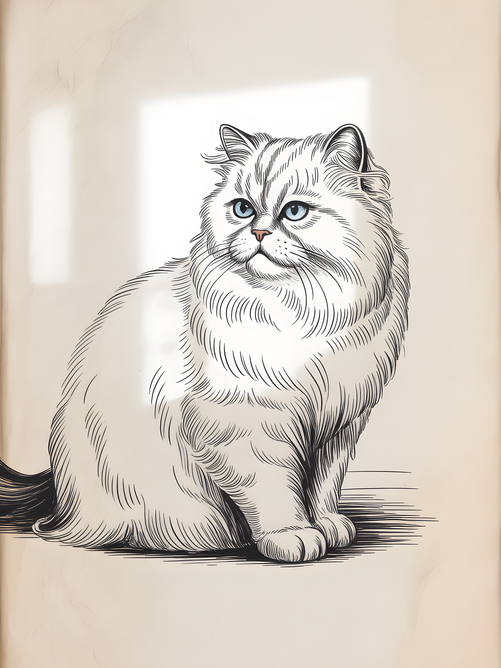 Persian Cat Portrait Line Art Sketch Wall Art