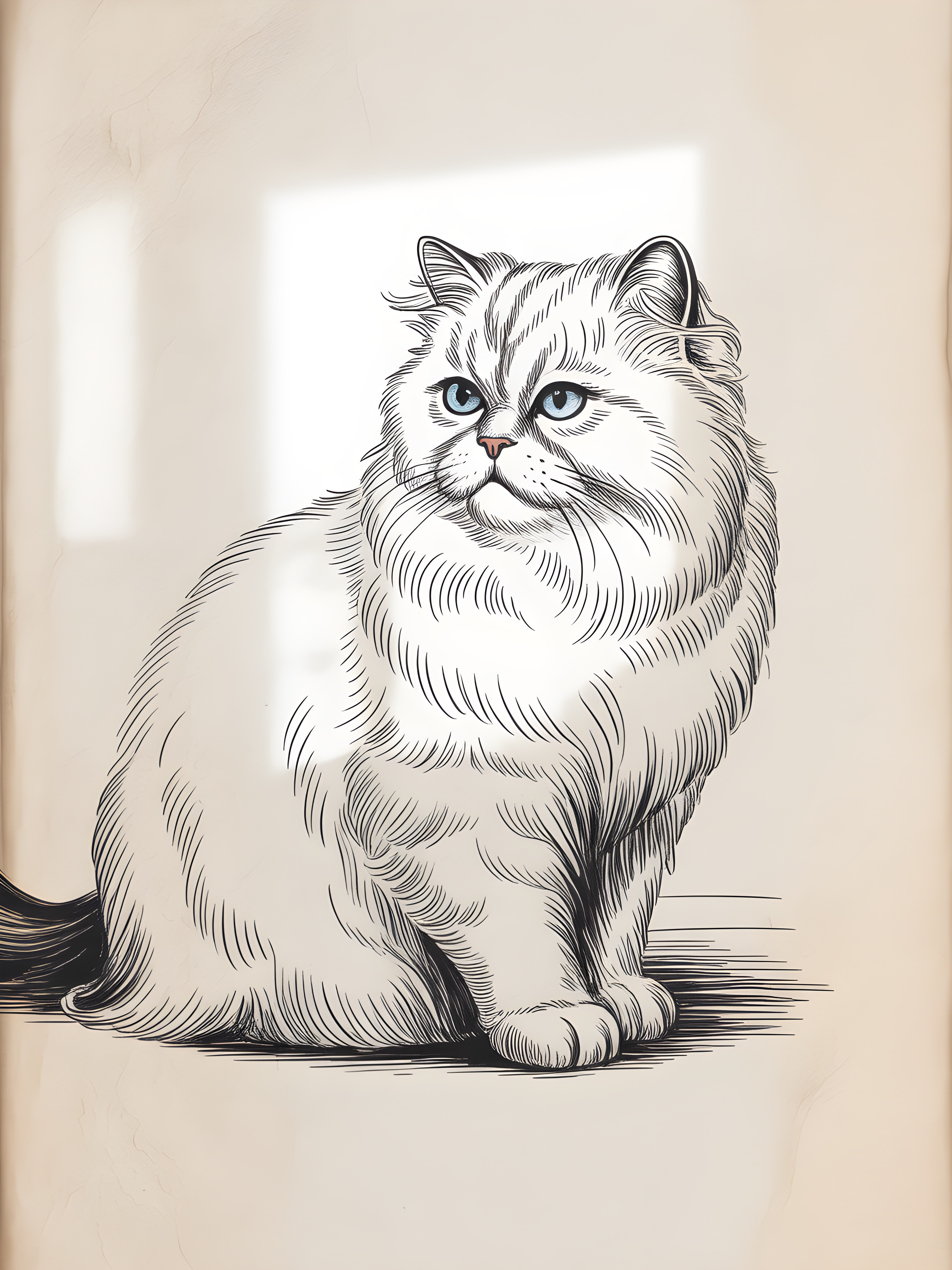 Persian Cat Portrait Line Art Sketch Wall Art