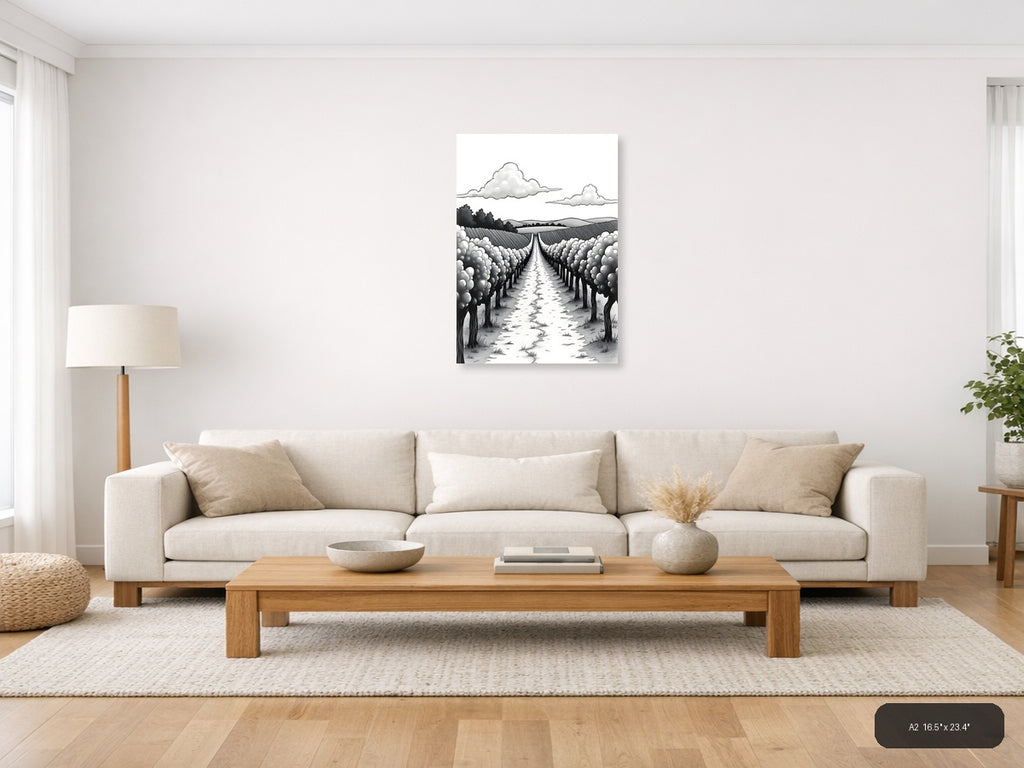 Cotton Field Pathway Line Art Wall Art — A2 / Living Room