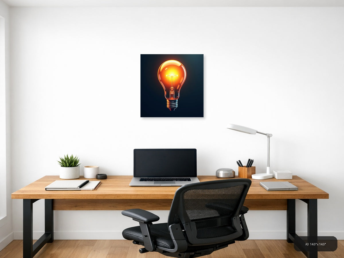 Glowing Lightbulb Abstract Modern Wall Art — A3 / Office