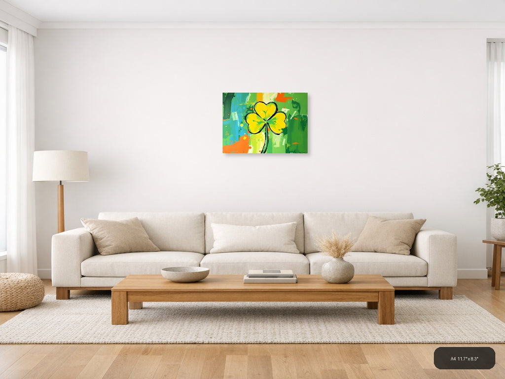 Yellow Four-Leaf Clover Abstract Flower Wall Art — A4 / Living Room