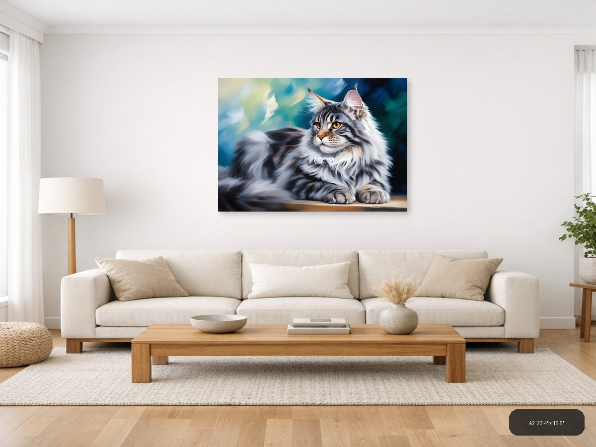 Majestic Tabby Cat with Golden Eyes Abstract Wall Art — A2 / Living Room