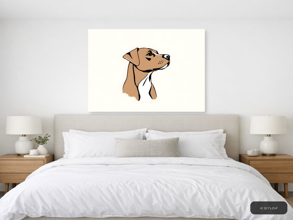 Minimalist Brown Dog Portrait Landscape Wall Art — A1 / Bedroom