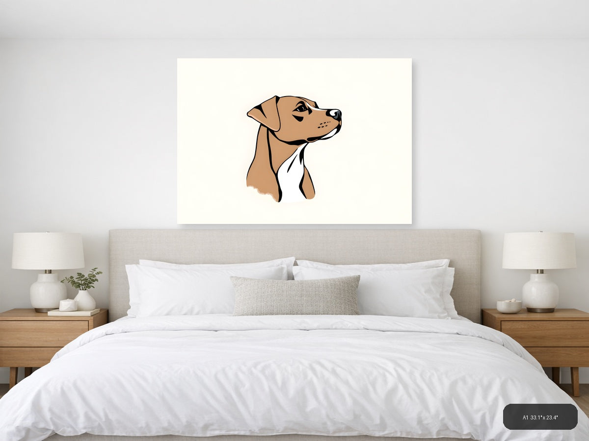 Minimalist Brown Dog Portrait Landscape Wall Art — A1 / Bedroom