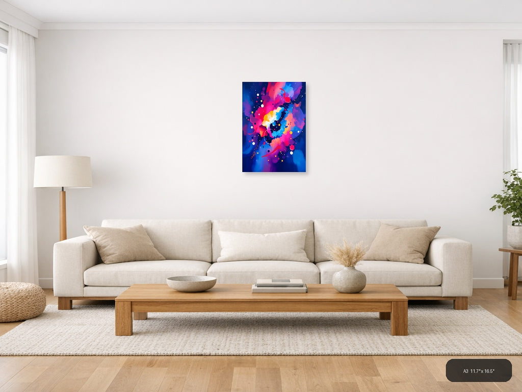 Vibrant Abstract Neon Galaxy Map Wall Art — A3 / Living Room