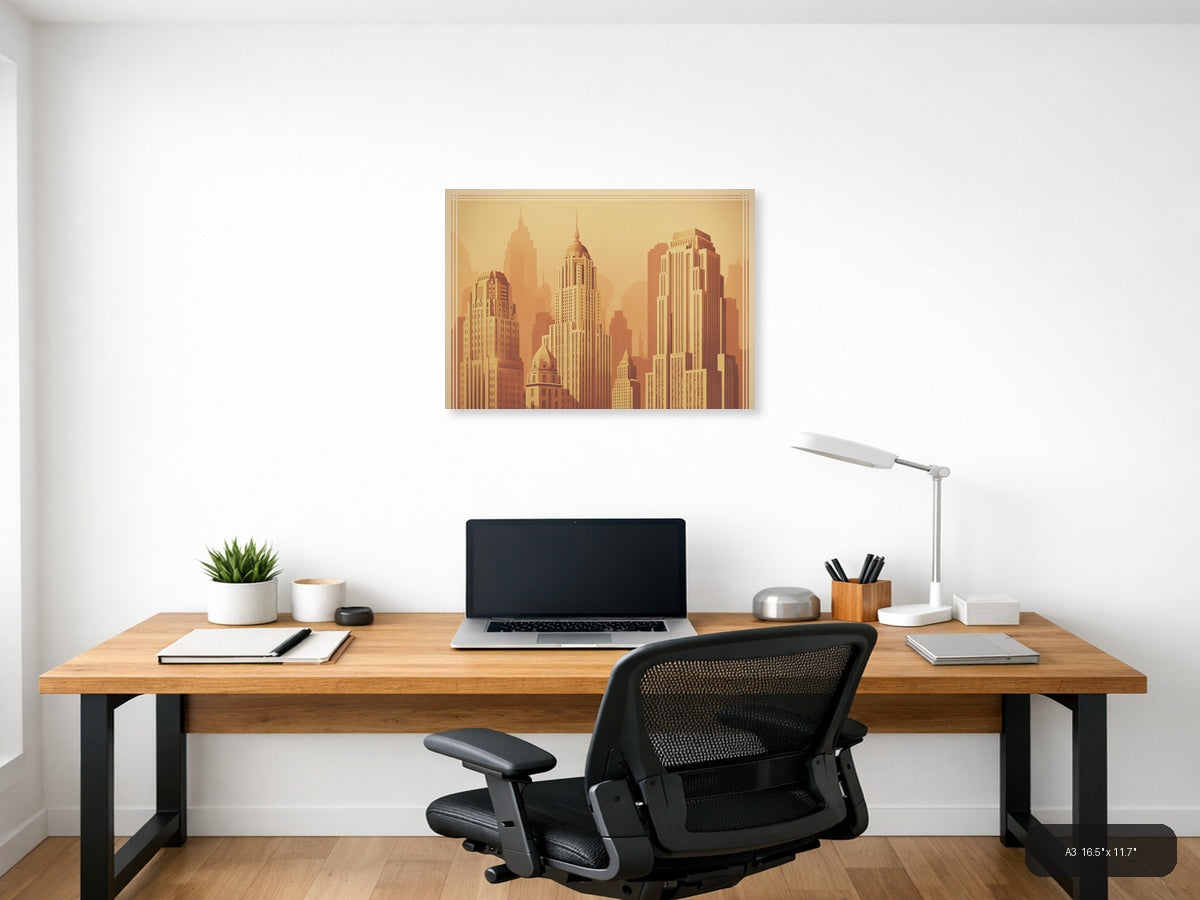 Vintage Art Deco Skyline with Chrysler Building Wall Art — A3 / Office