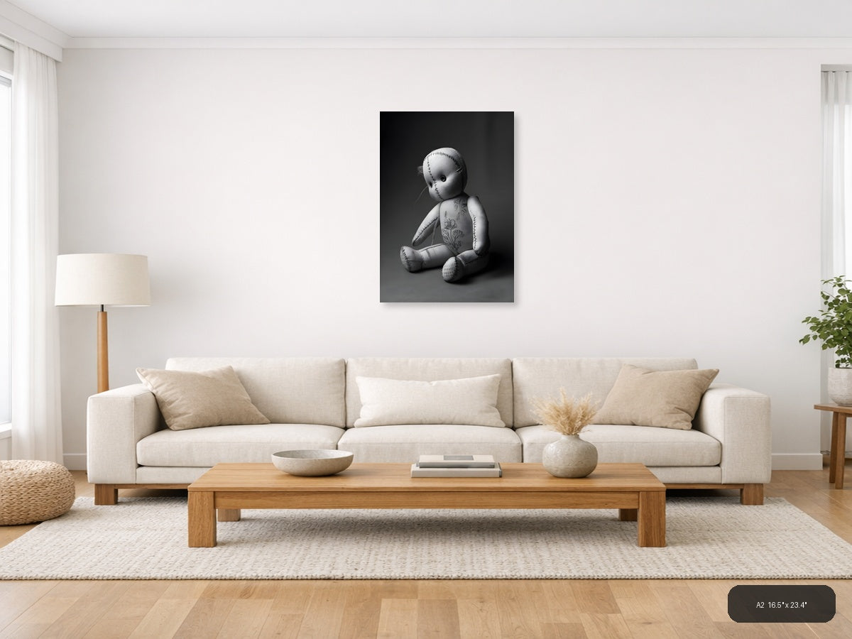 Stitched Voodoo Doll Monochrome Photography Wall Art — A2 / Living Room