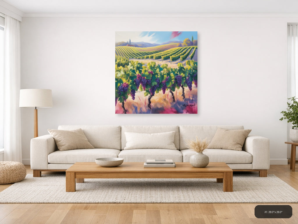 Purple Grapes Vineyard Landscape Abstract Wall Art — A1 / Living Room