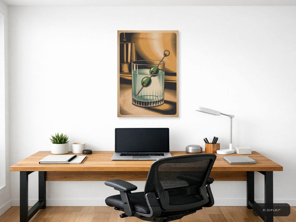 Vintage Martini Cocktail with Olives Wall Art — A1 / Office