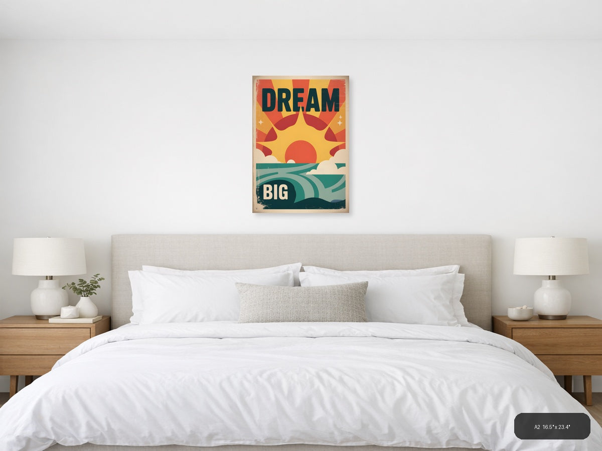 Dream Big Vintage Sunrise Motivational Wall Art — A2 / Bedroom