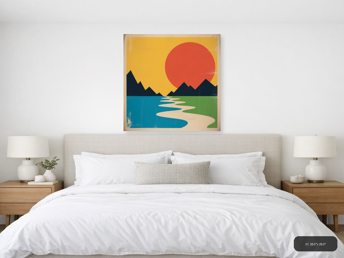 Vintage Sunset Mountain Landscape Wall Art — A1 / Bedroom
