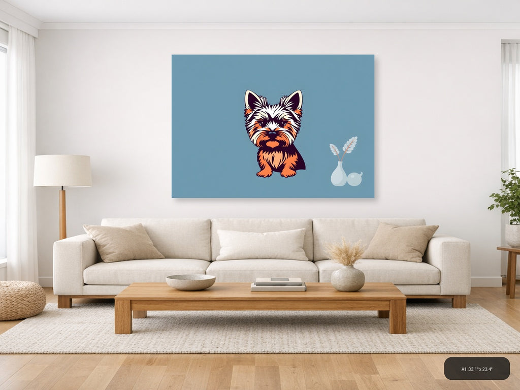 Cute Terrier Dog Minimalist Blue Wall Art — A1 / Living Room