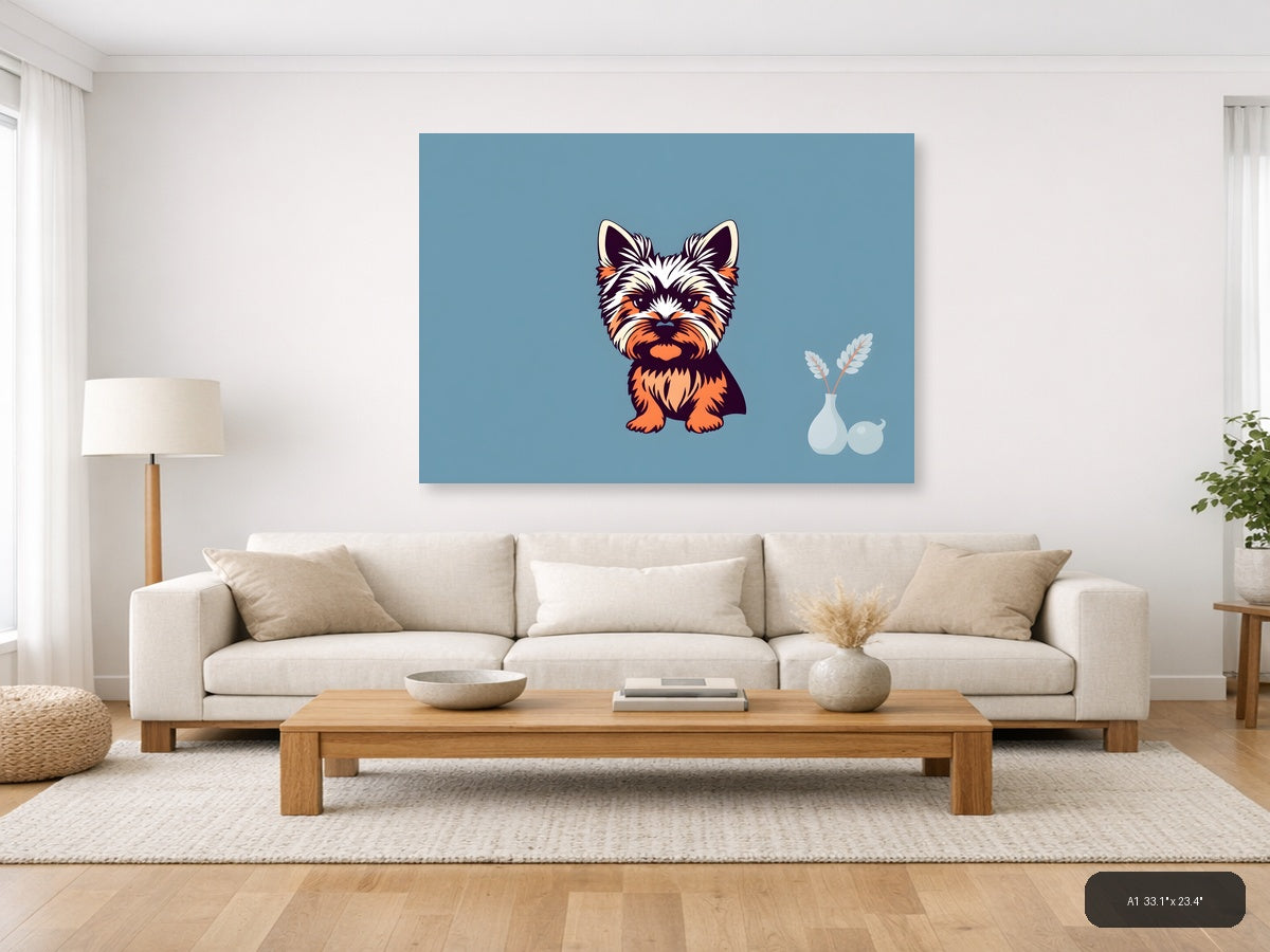 Cute Terrier Dog Minimalist Blue Wall Art — A1 / Living Room