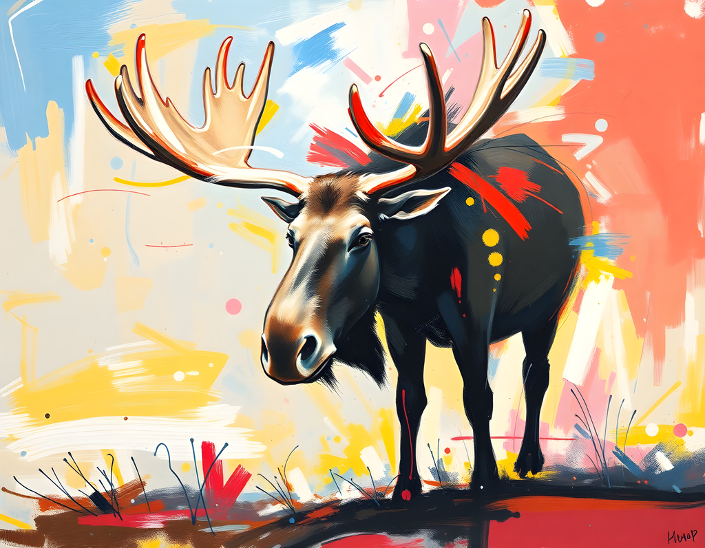 Abstract Moose with Antlers - Modern Colorful Wall Art