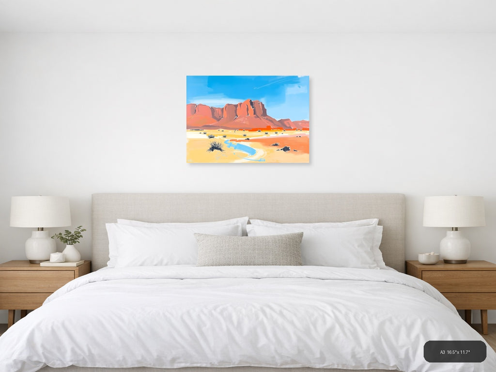 Abstract Desert Landscape with Red Rock Formation Wall Art — A3 / Bedroom