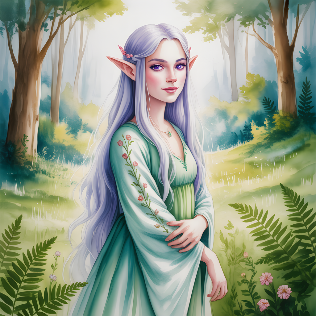 Elf in Forest Watercolor Art Print Wall Art