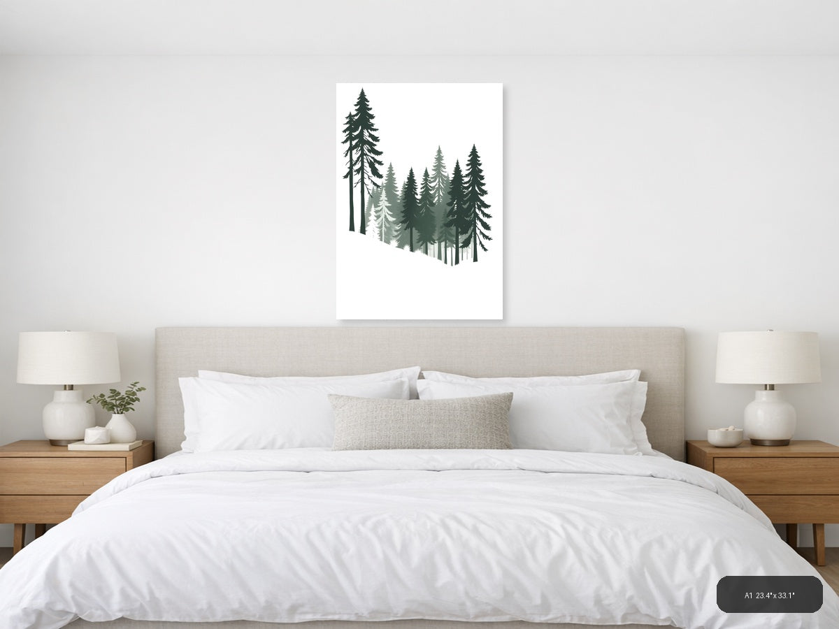 Minimalist Forest Layered Pine Trees Wall Art — A1 / Bedroom