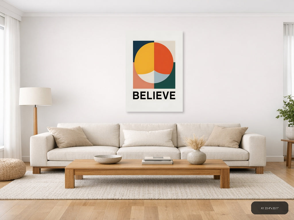 Minimalist Geometric Circle Believe Motivational Wall Art — A1 / Living Room