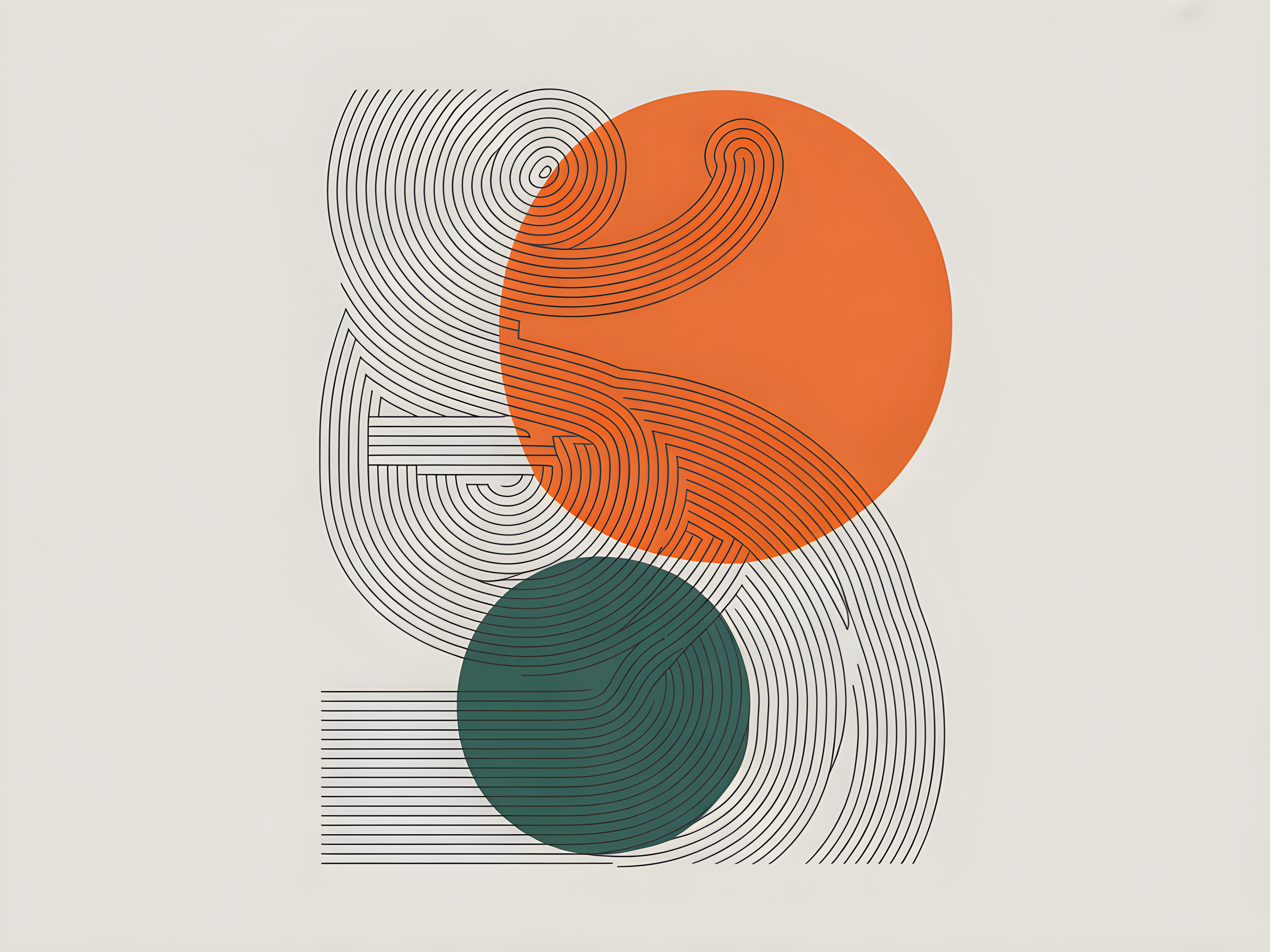 Abstract Line Art with Orange and Teal Circles Wall Art
